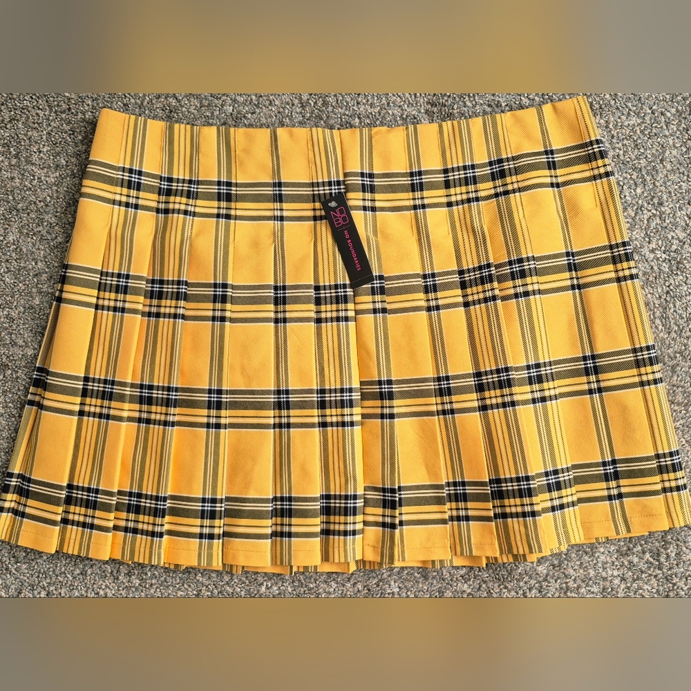 No Boundaries Yellow and Black Plaid Mini Skirt